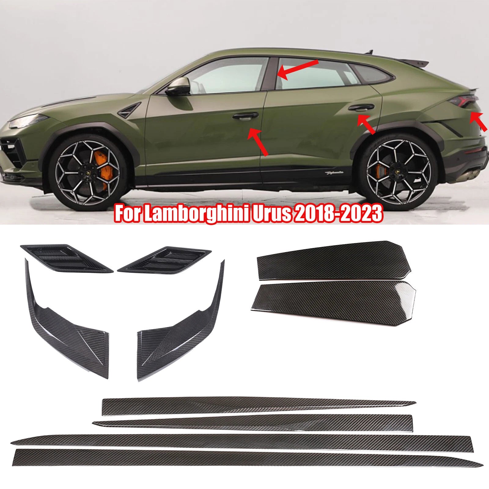 10pc Real Carbon Fiber Exterior Full Cover Trim Set For Lamborghini URUS 2018-23