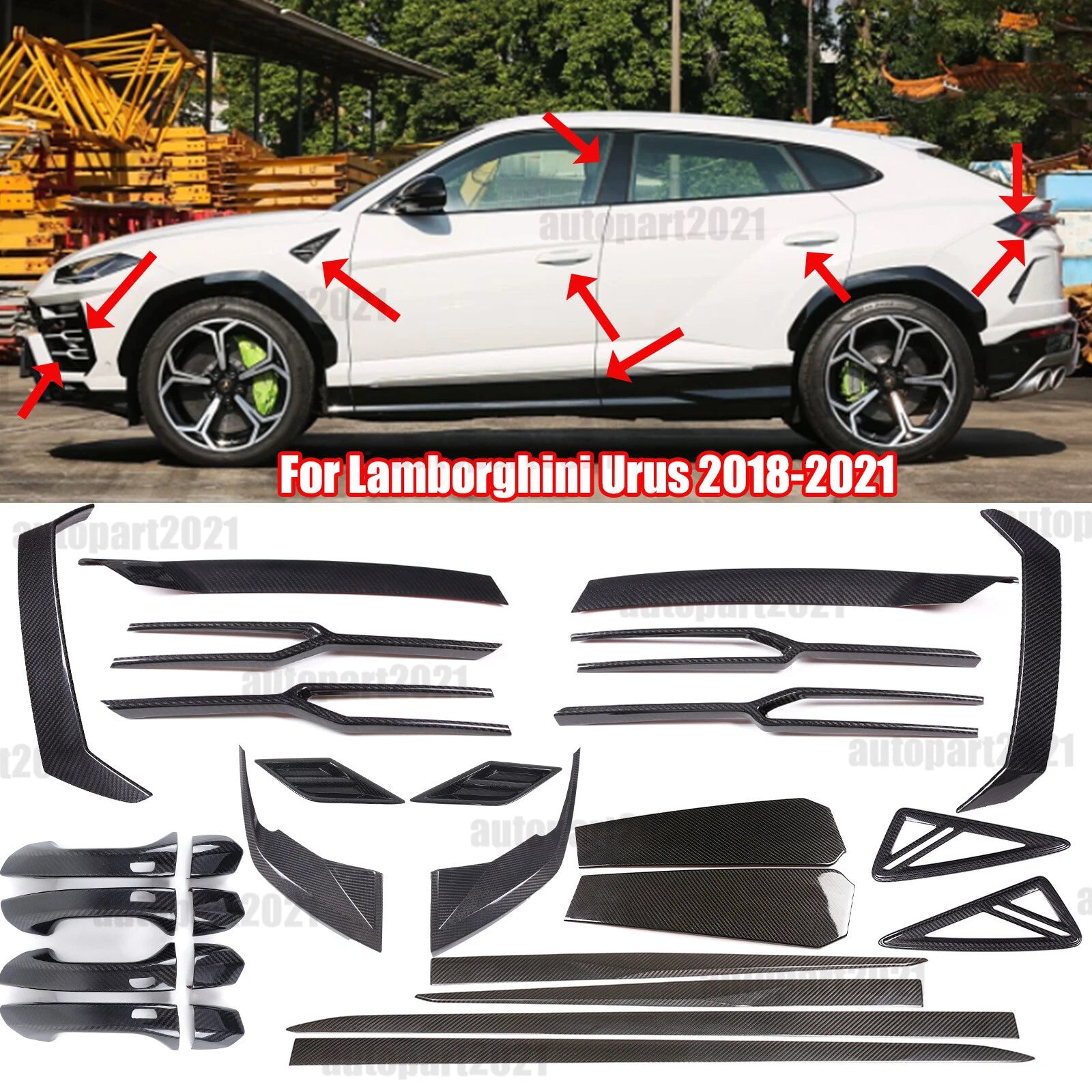 Real Carbon Fiber Exterior Full Cover Trim Set For Lamborghini URUS 2018-2021